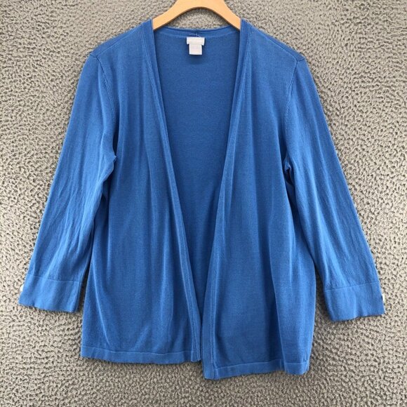 Chicos Sweater Womens 0 US Small Blue Cardigan Open Cropped Knit Stretch Casual - Picture 1 of 9